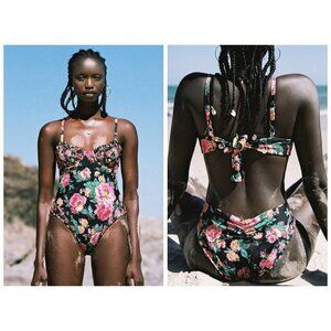 💕FOR LOVE AND LEMONS💕 Rosewater One-Piece Swimsuit ~ Floral Print Small S NWT